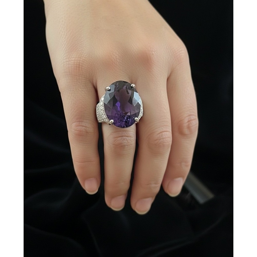 JTV 9.25 Sterling Silver Amethyst CZ Ring Size 5